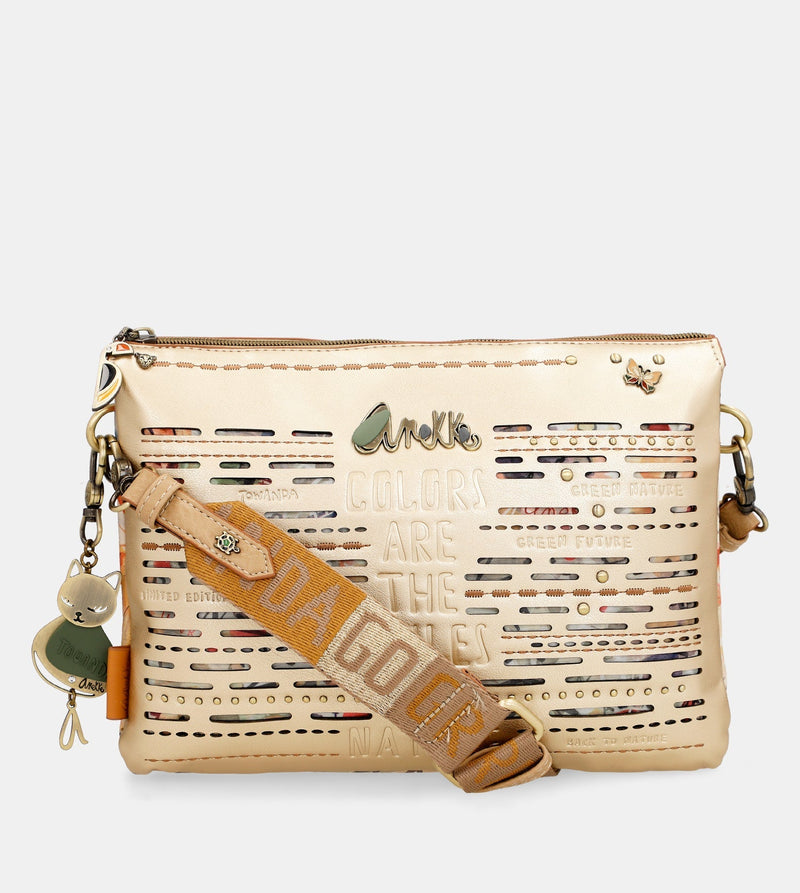 Nature Pachamama Golden Crossbody Sac avec deux compartiments