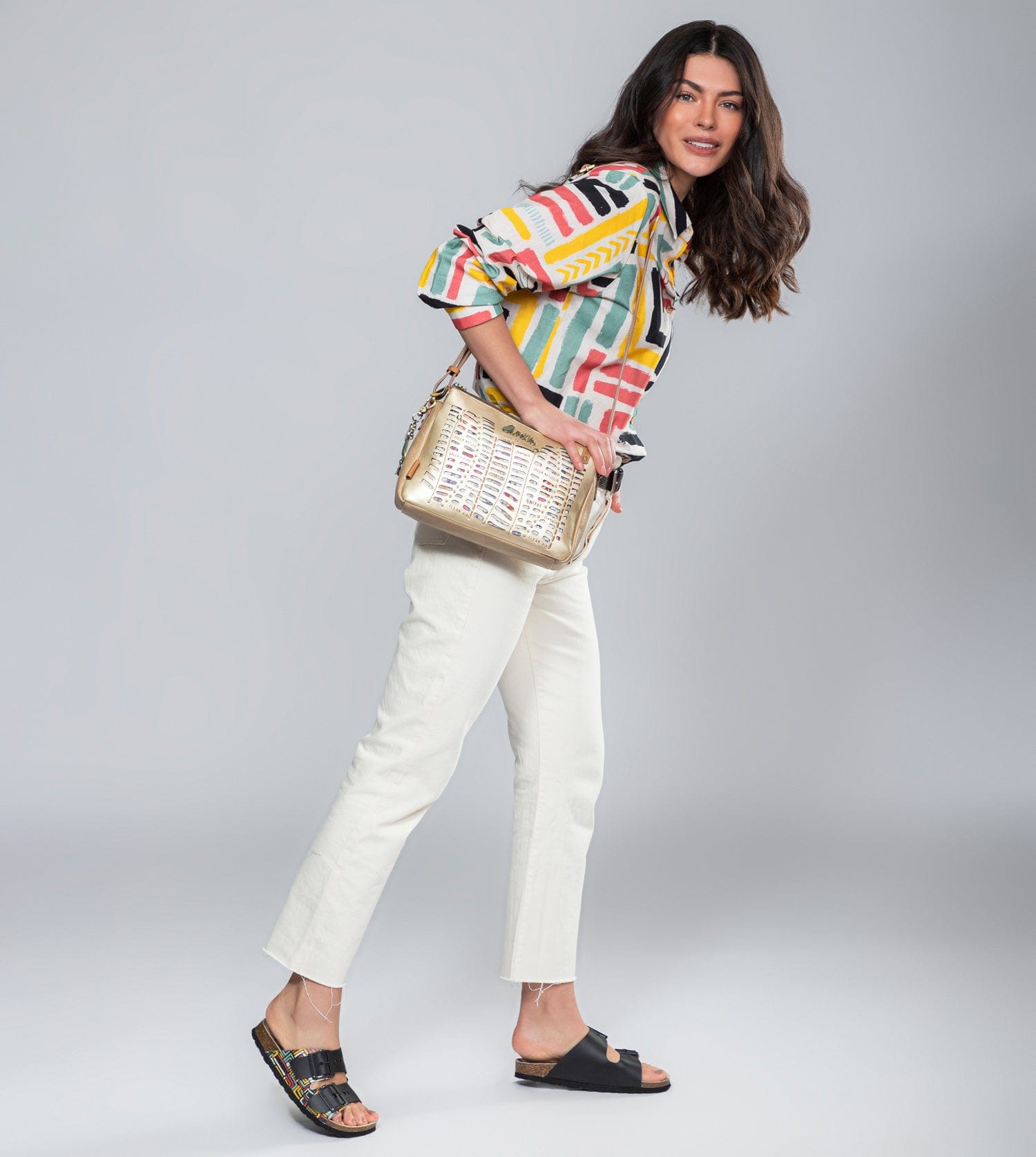 Nature Pachamama Golden Crossbody Sac avec trois compartiments
