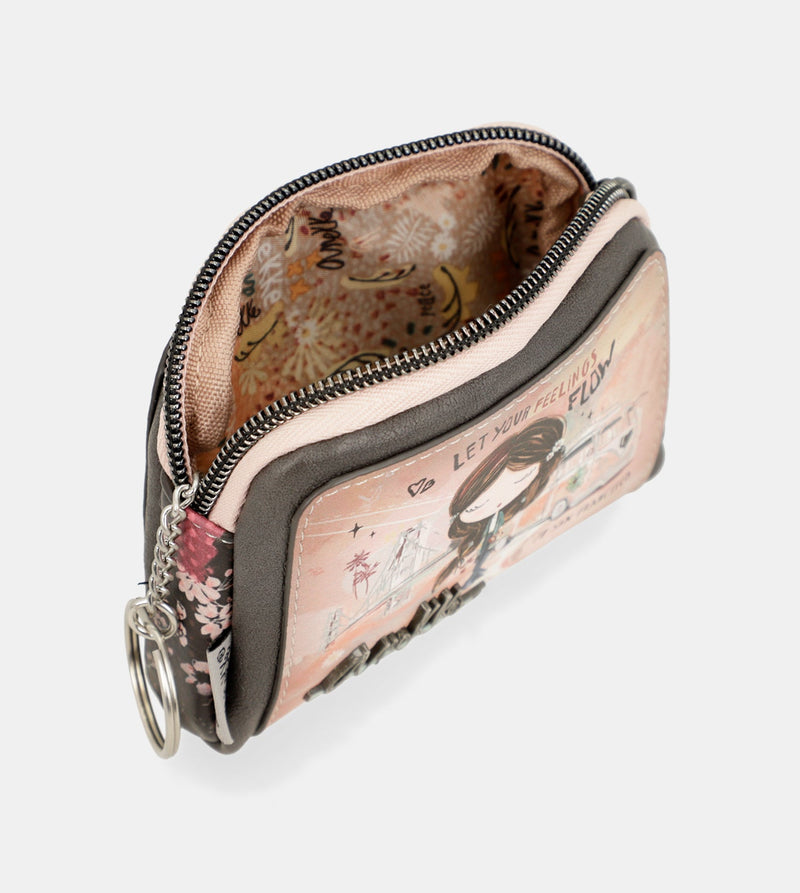 Porte-monnaie petit format rose Peace & Love