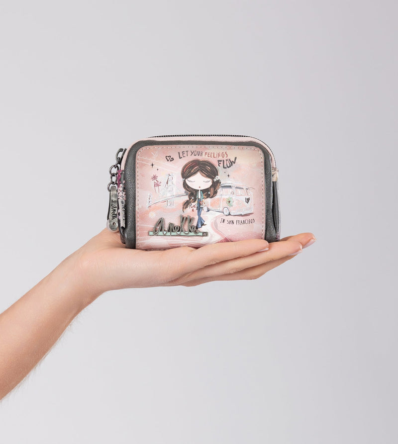 Porte-monnaie petit format rose Peace & Love